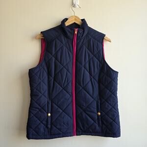 Ralph Lauren Women’s Quilted Puffer Vest Size Large Blue Hot Pink Preppy Zip